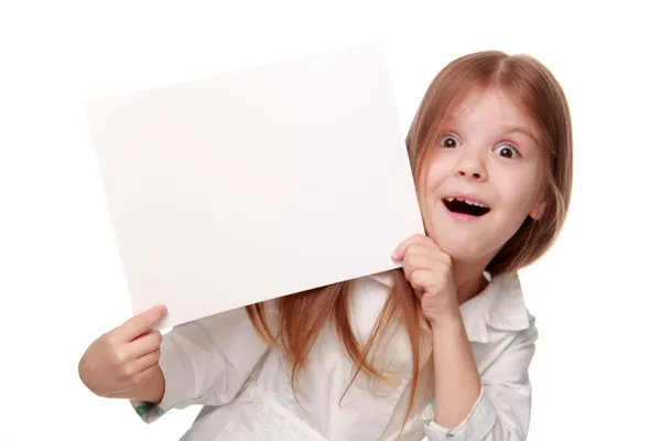 Girl with a white board — Stock Photo, Image