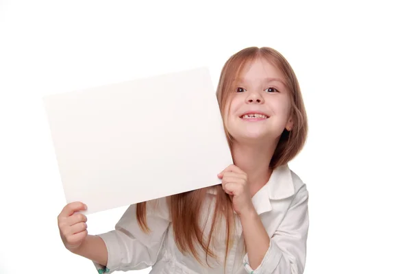 Menina com uma placa branca — Fotografia de Stock