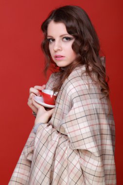 fincan çay kadınla