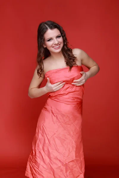 Woman in red dress — Stock Photo, Image