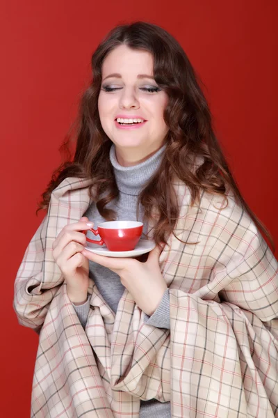 Woman with cup tea — Stock Photo, Image