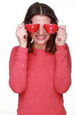 güzel bir kız ile bir kırmızı Kupası