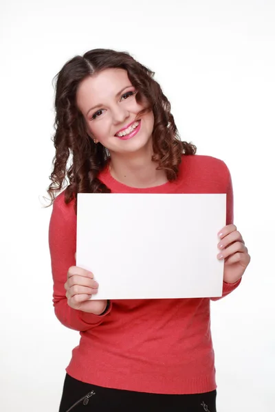 Morena con papel en las manos — Foto de Stock