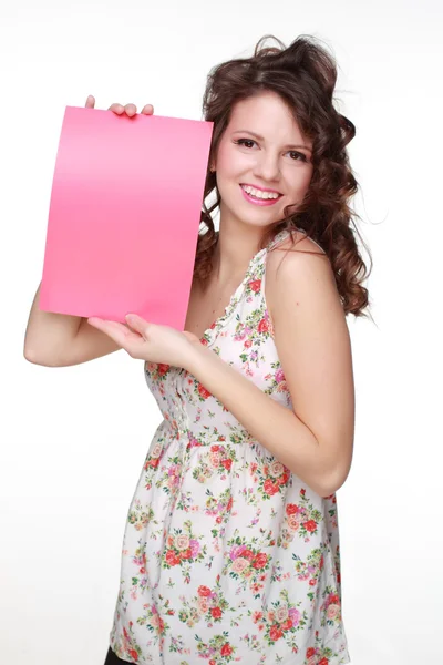 Brunette with paper in his hands — Stock Photo, Image