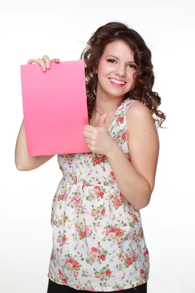 Brunette with paper in his hands — Stock Photo, Image