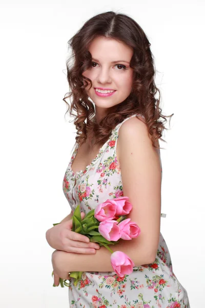 Bahar çiçekleri ile kız — Stok fotoğraf