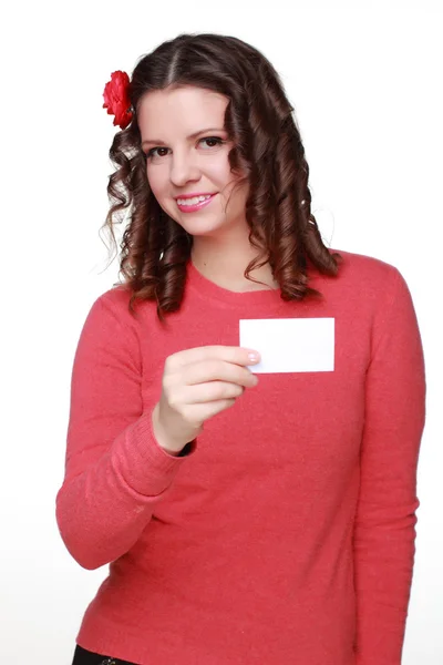 Mujer mostrando tarjeta de visita —  Fotos de Stock