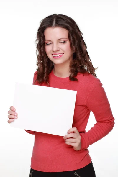 Brunette met papier in zijn handen — Stockfoto