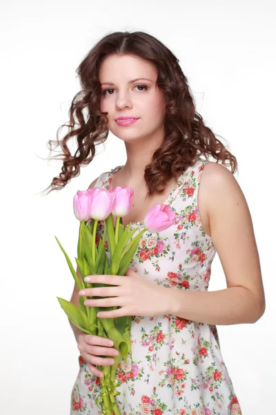 Κορίτσι με λουλούδι την άνοιξη — Φωτογραφία Αρχείου