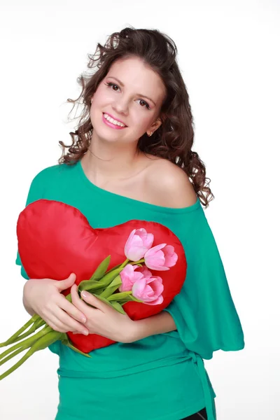 Portrait of a girl with tulips — Stock Photo, Image