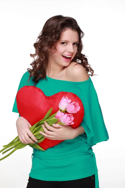 Portrait of a girl with tulips — Stock Photo, Image
