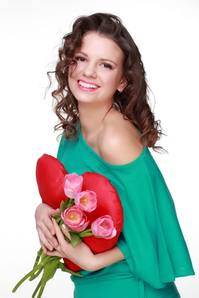 Портрет девушки с тюльпанами — стоковое фото