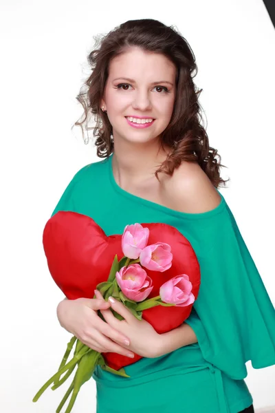 Portret van een meisje met tulpen — Stockfoto