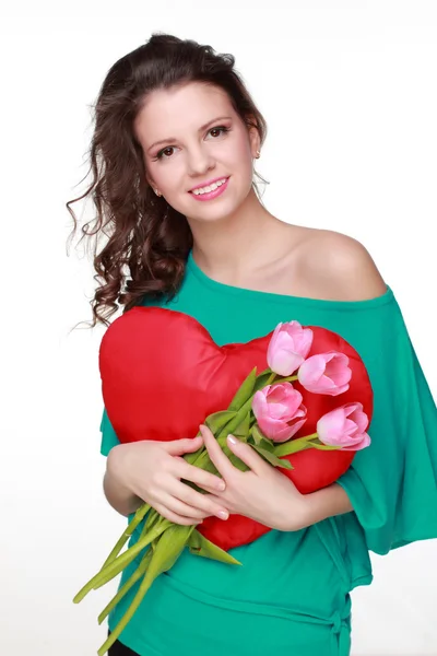 Portrét dívky s tulipány — Stock fotografie
