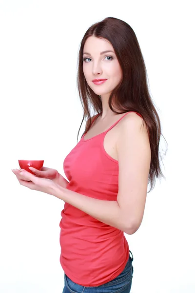 Mujer con copa roja — Foto de Stock