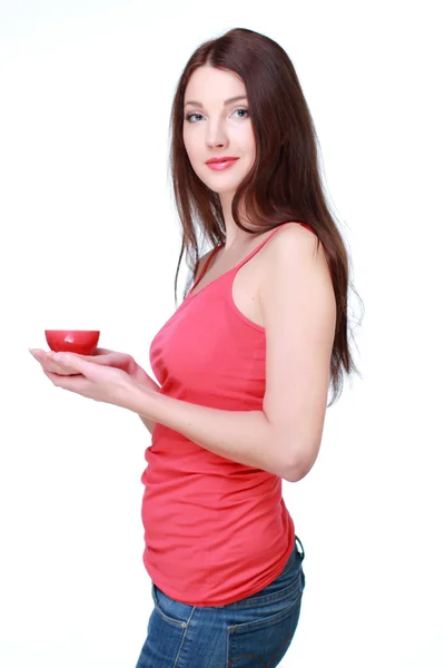 Mujer con copa roja — Foto de Stock