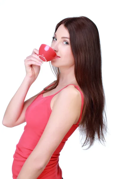 Mulher com copo vermelho — Fotografia de Stock
