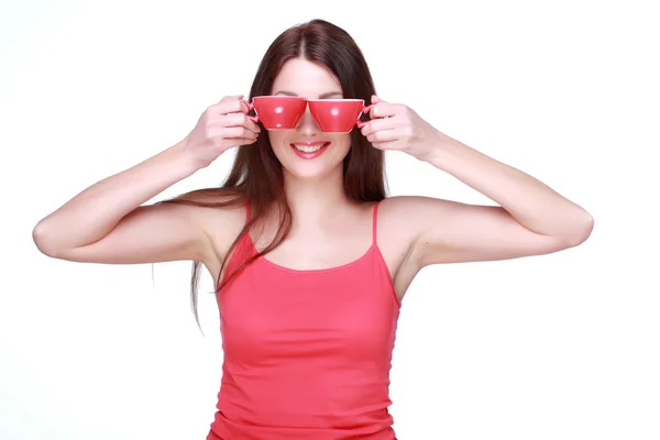 Mujer con copa roja — Foto de Stock