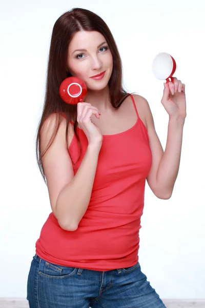 Mujer con copa roja — Foto de Stock