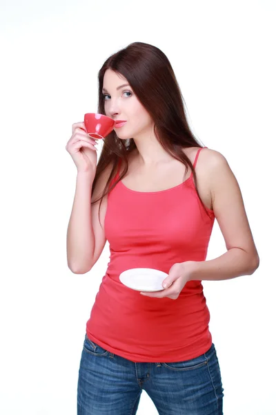 Kvinna med röd kopp — Stockfoto