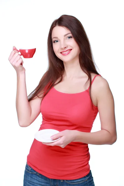 Mujer con copa roja — Foto de Stock