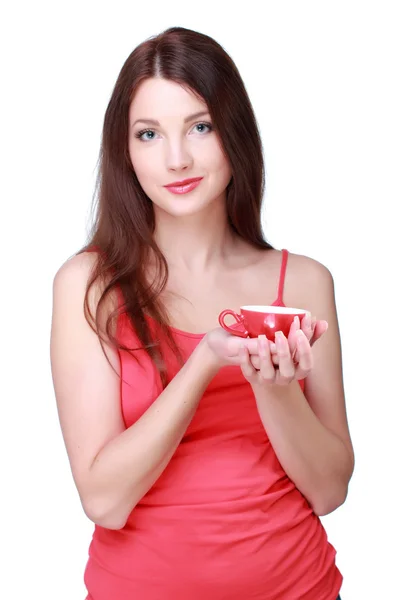 Woman with red cup — Stock Photo, Image