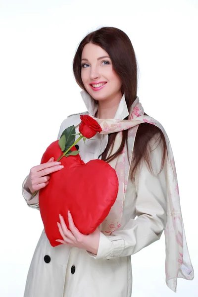 Girl with symbol of heart and rose — Stock Photo, Image