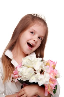 bir buket ile küçük kız