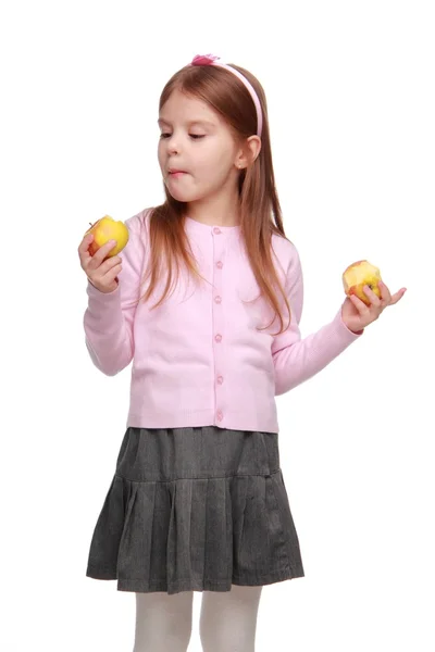 Bella ragazza della scuola con mela — Foto Stock