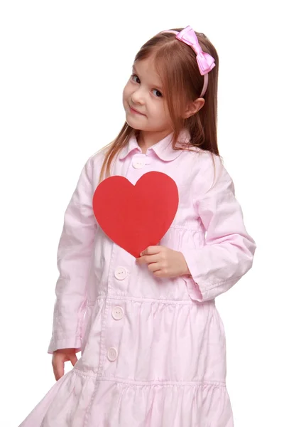 Young girl with heart symbol on St.Valentine holiday theme — Stock Photo, Image