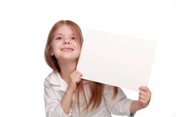 Meisje met een wit bord — Stockfoto