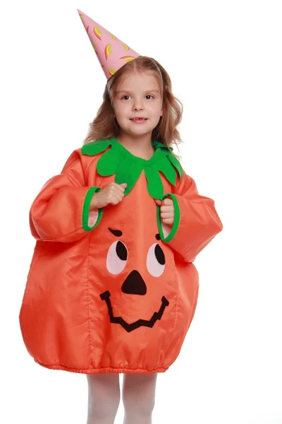 Girl dressed as a pumpkin — Stock Photo, Image