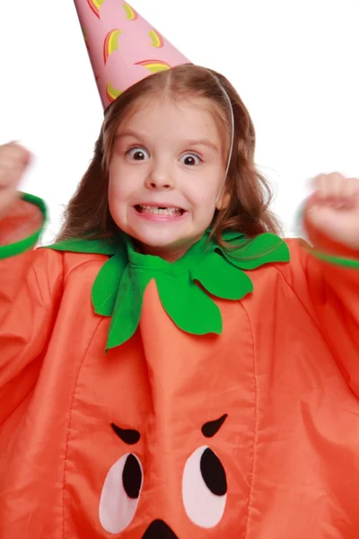 Ragazza vestita da zucca — Foto Stock