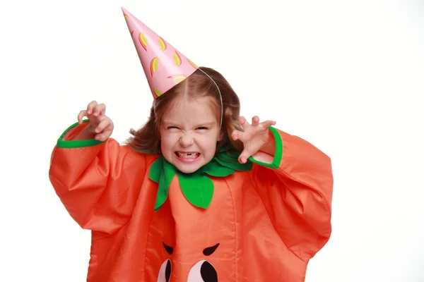 Girl dressed as a pumpkin — Stock Photo, Image