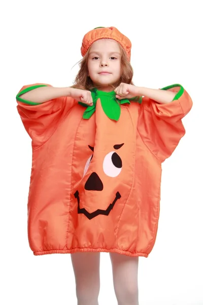 Girl dressed as a pumpkin — Stock Photo, Image