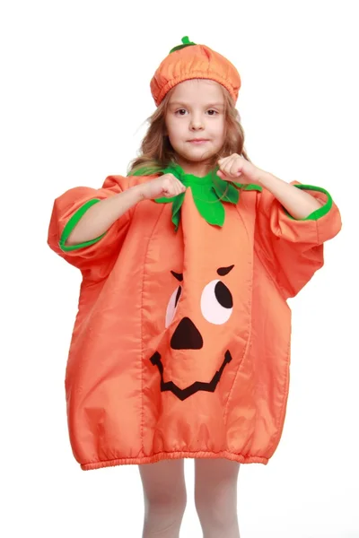 Girl dressed as a pumpkin — Stock Photo, Image