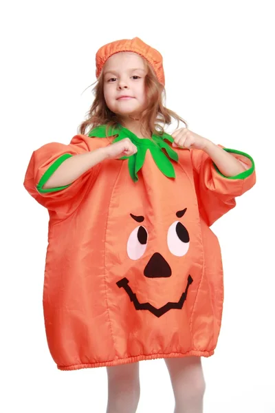 Girl dressed as a pumpkin — Stock Photo, Image