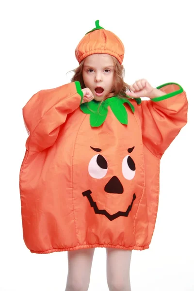 Girl dressed as a pumpkin — Stock Photo, Image