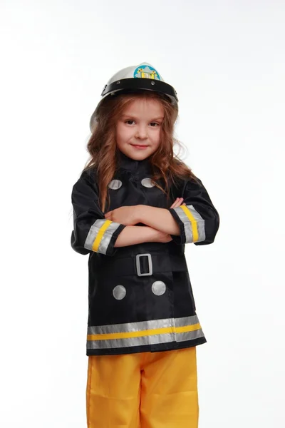 快乐的女孩消防员 — 图库照片