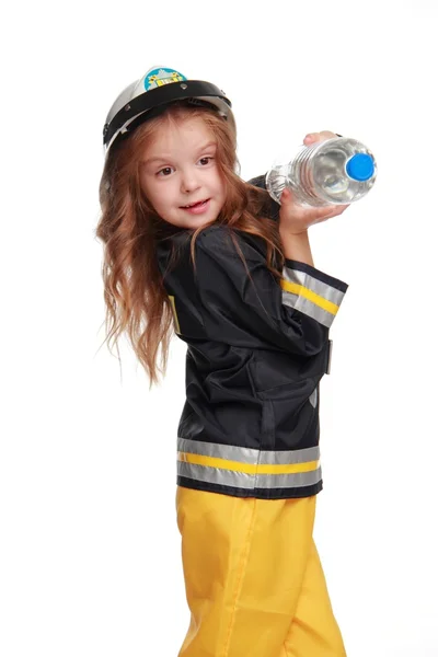 Happy girl firefighter — Stock Photo, Image