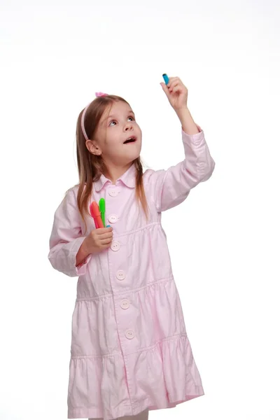 Menina com caneta de feltro — Fotografia de Stock