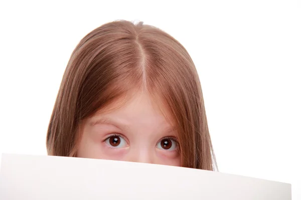 Girl with a white peper board — Stock Photo, Image