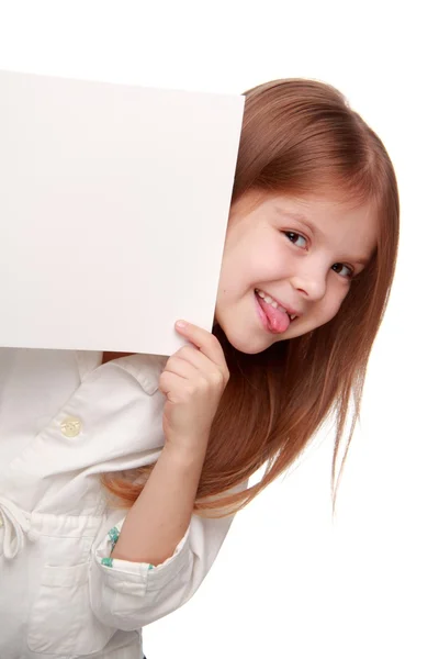 Menina com uma placa branca — Fotografia de Stock