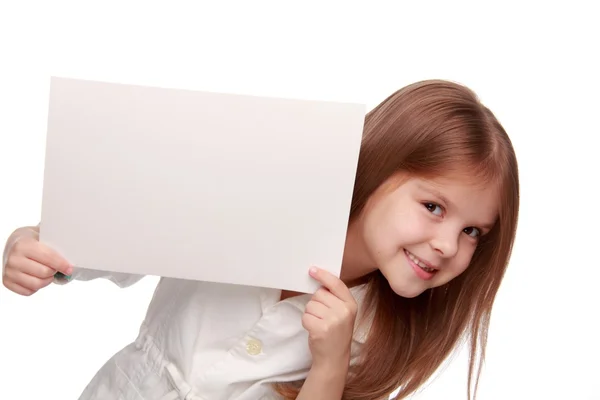 Menina com uma placa branca — Fotografia de Stock