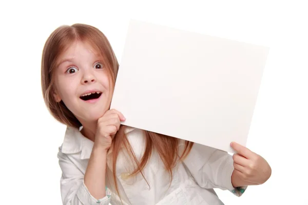 Chica con un peper board blanco —  Fotos de Stock