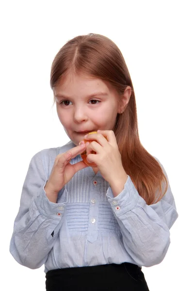 Little girl with aple — Stock Photo, Image