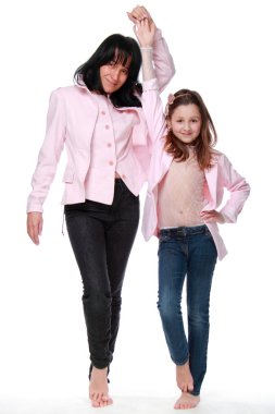 neşeli kız ve annesi