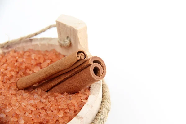 Wooden bucket baths with a set of spa treatments — Stock Photo, Image