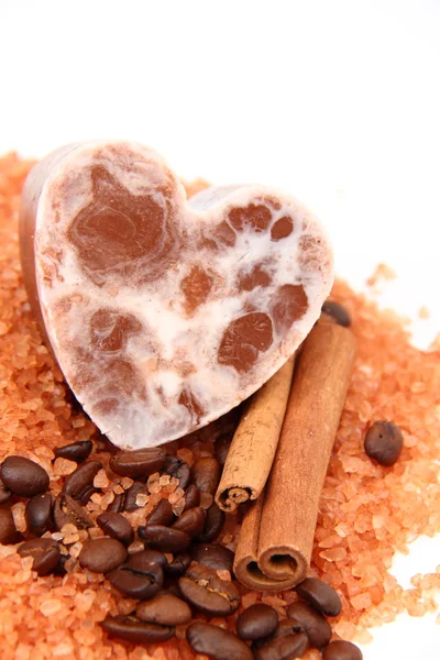 Coffee shower soap on a background orange sea salt — Stock Photo, Image