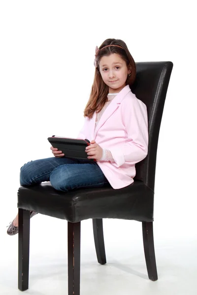 Young girl working on tablet — Stock Photo, Image